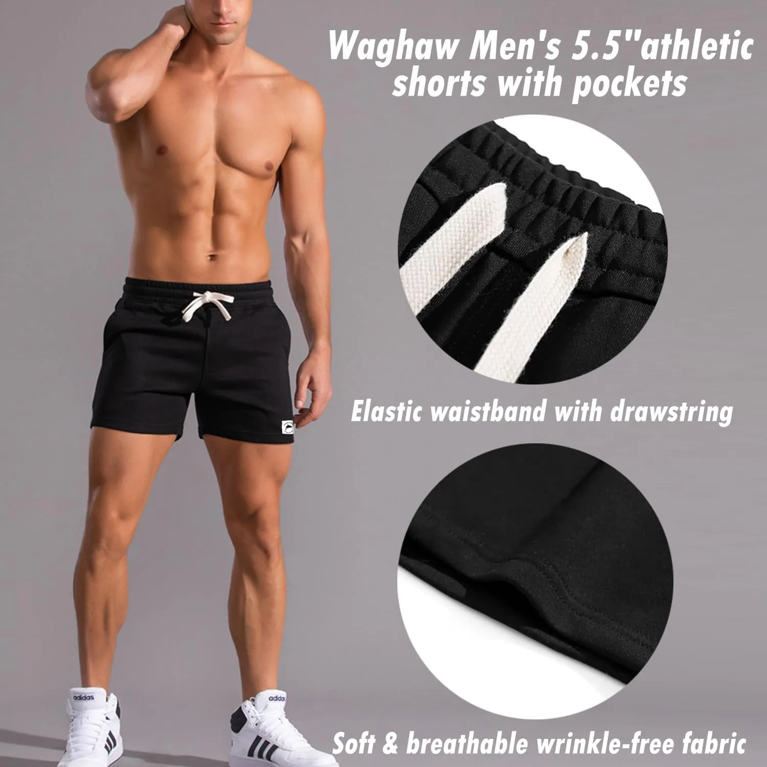 Mens 5 Inch Sweat Shorts Mens Athletic Gym Shorts 5 Inch Inseam Cotton Shorts for Men Gym Shorts with Pockets