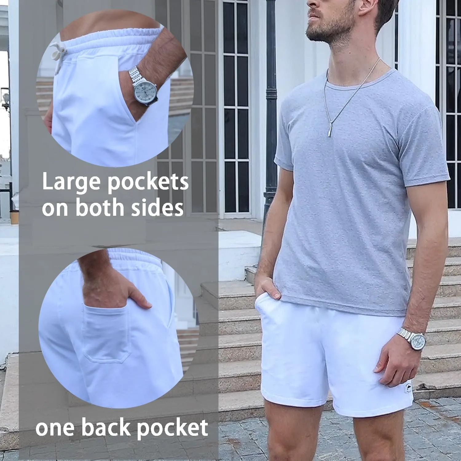 Mens 5 Inch Sweat Shorts Mens Athletic Gym Shorts 5 Inch Inseam Cotton Shorts for Men Gym Shorts with Pockets
