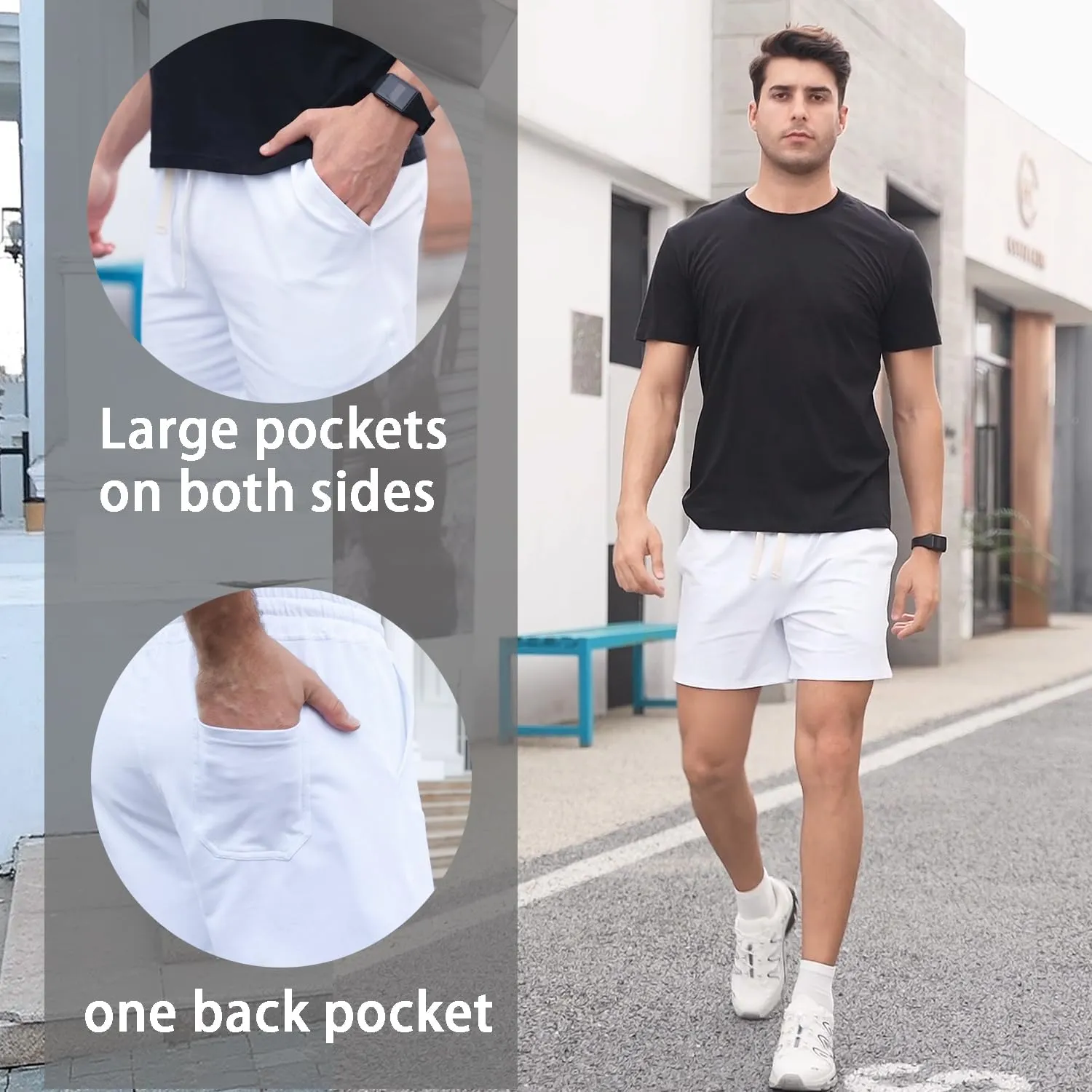 Mens 5.5 Inch Sweat Shorts Mens Athletic Gym Shorts 5 Inch Inseam Cotton Shorts for Men Gym Shorts with Pockets