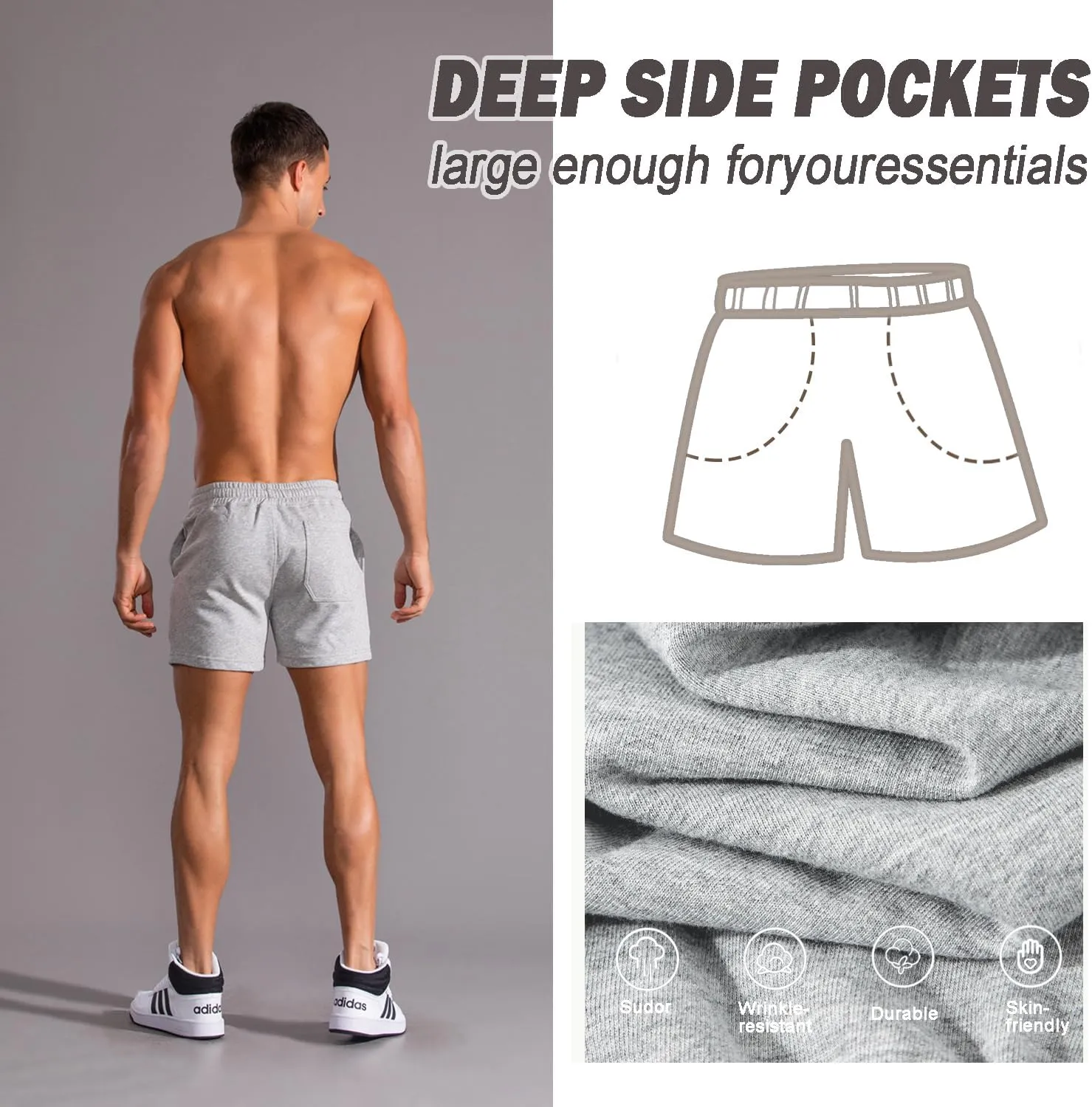 Mens 5.5 Inch Sweat Shorts Mens Athletic Gym Shorts 5 Inch Inseam Cotton Shorts for Men Gym Shorts with Pockets