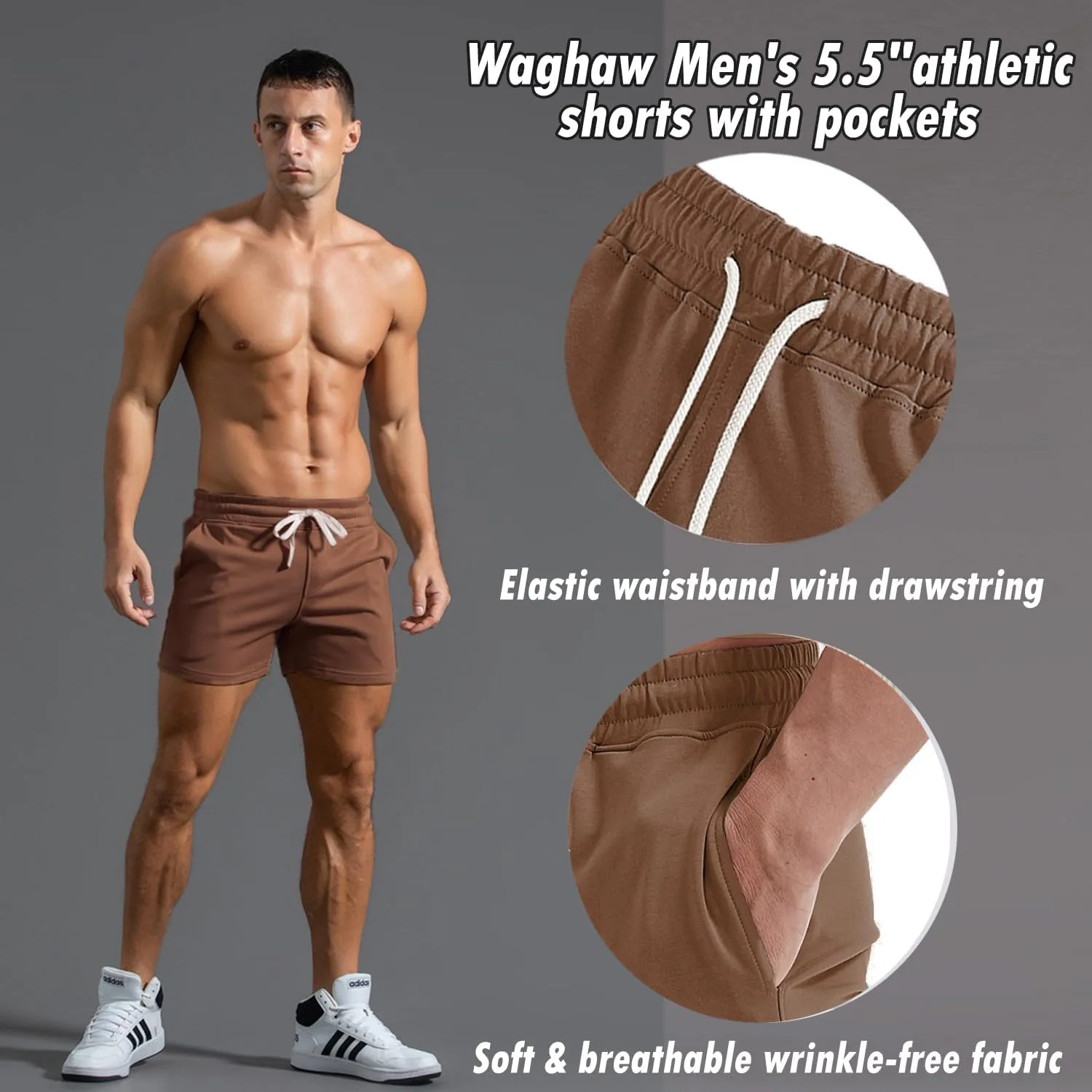 Mens 5.5 Inch Sweat Shorts Mens Athletic Gym Shorts 5 Inch Inseam Cotton Shorts for Men Gym Shorts with Pockets
