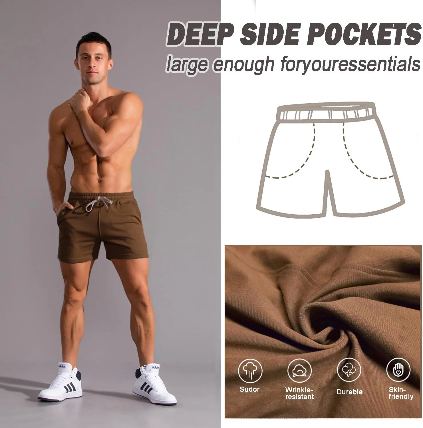 Mens 5.5 Inch Sweat Shorts Mens Athletic Gym Shorts 5 Inch Inseam Cotton Shorts for Men Gym Shorts with Pockets