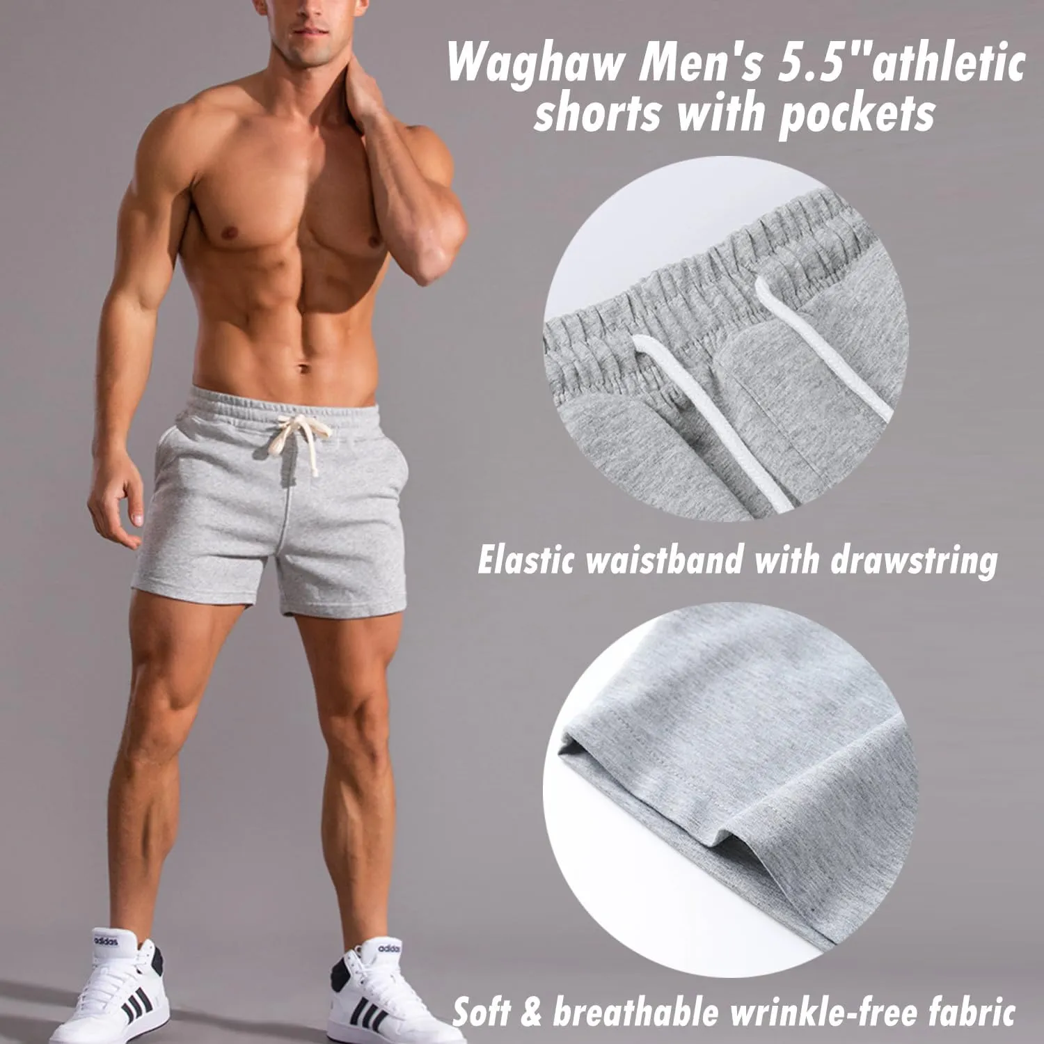 Mens 5.5 Inch Sweat Shorts Mens Athletic Gym Shorts 5 Inch Inseam Cotton Shorts for Men Gym Shorts with Pockets