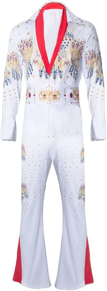 Mens 70s Aloha Elvis Costume Vegas Rock Star Jumpsuit