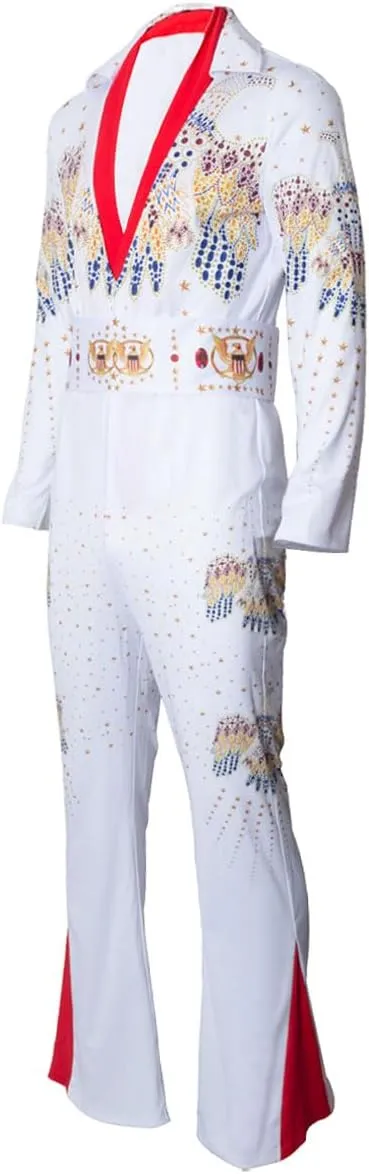 Mens 70s Aloha Elvis Costume Vegas Rock Star Jumpsuit