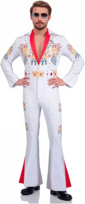 Mens 70s Aloha Elvis Costume Vegas Rock Star Jumpsuit