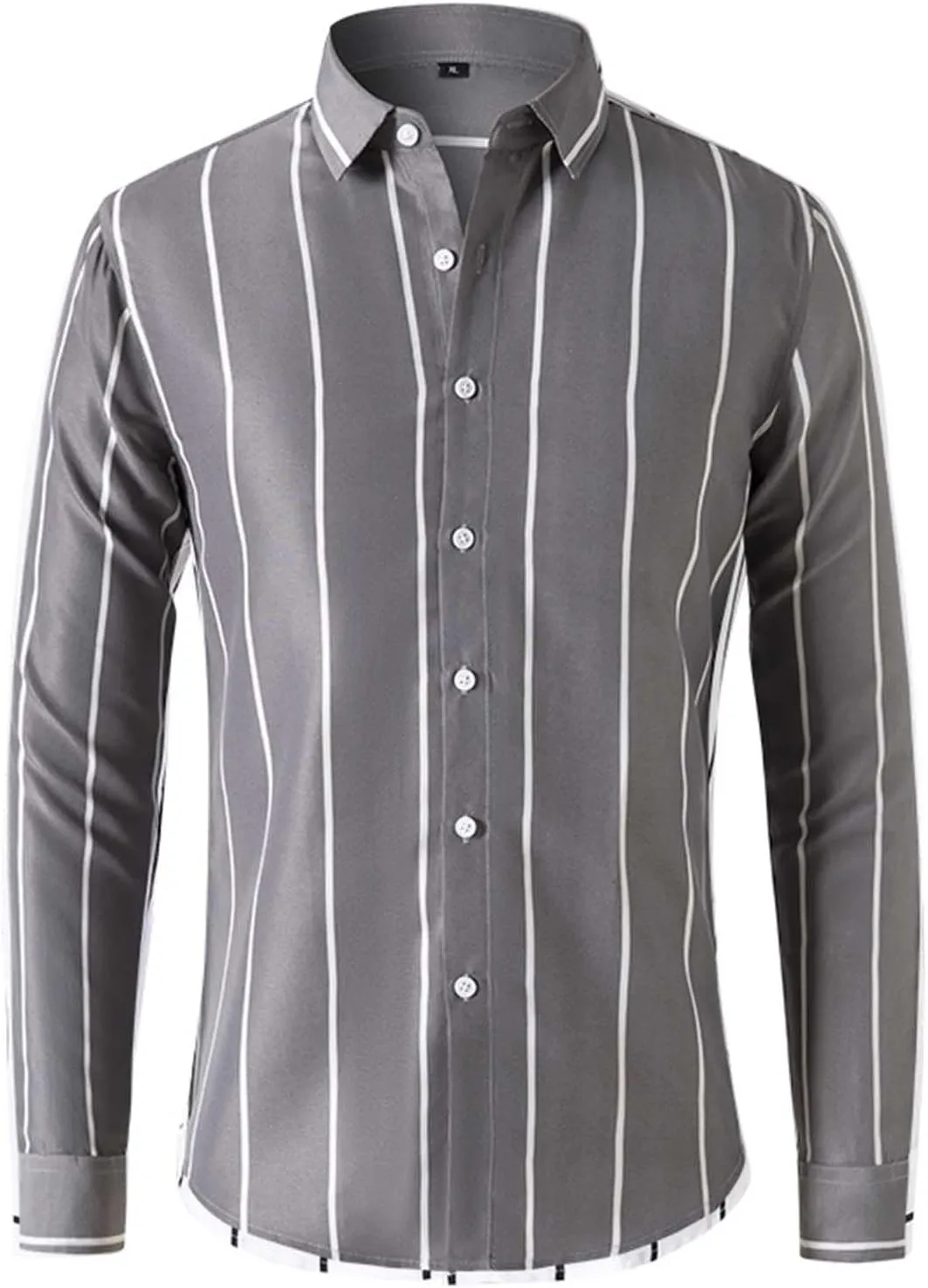Men's Black and White Vertical Striped Shirt Classic Slim Fit Long Sleeve Lapel Button Down Top