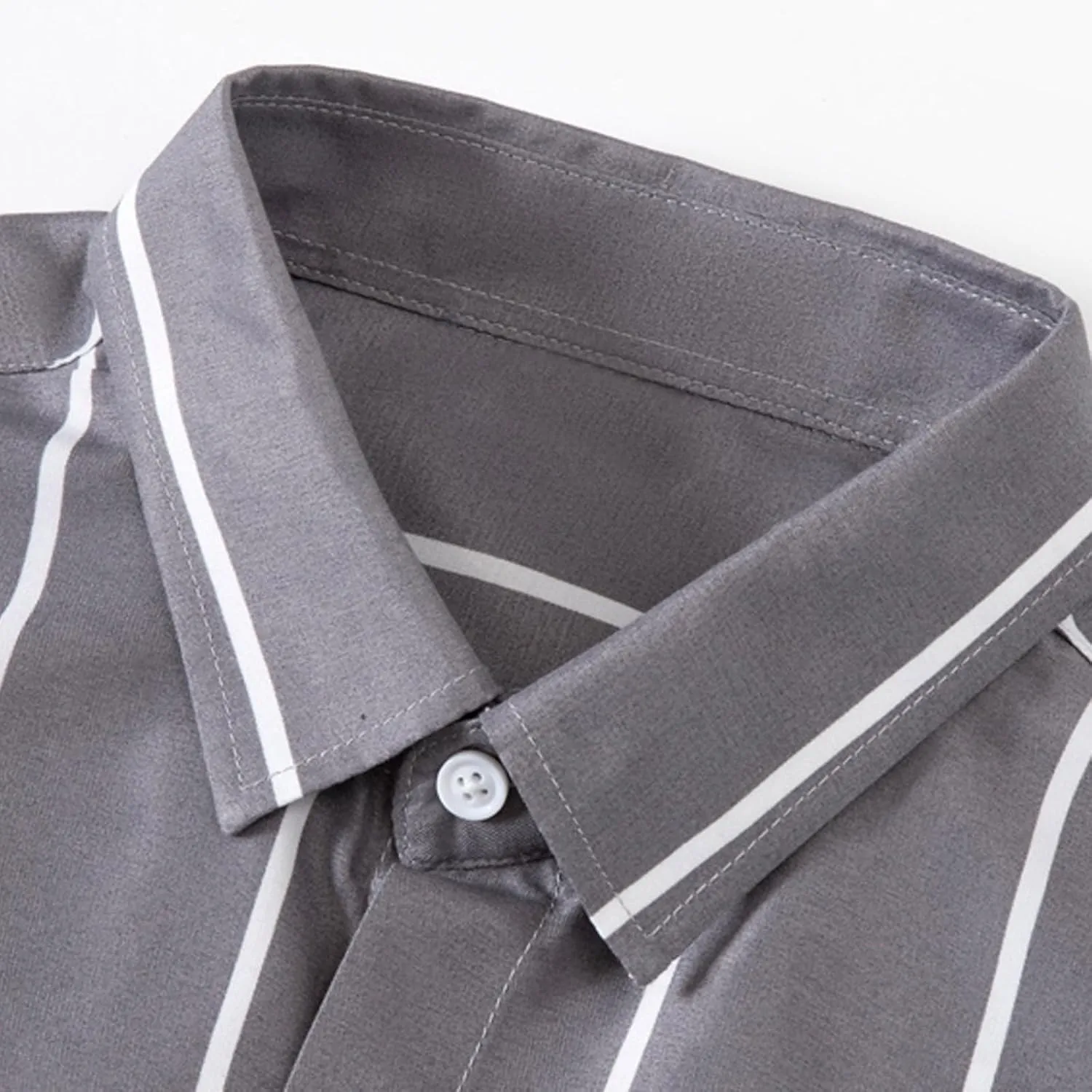 Men's Black and White Vertical Striped Shirt Classic Slim Fit Long Sleeve Lapel Button Down Top