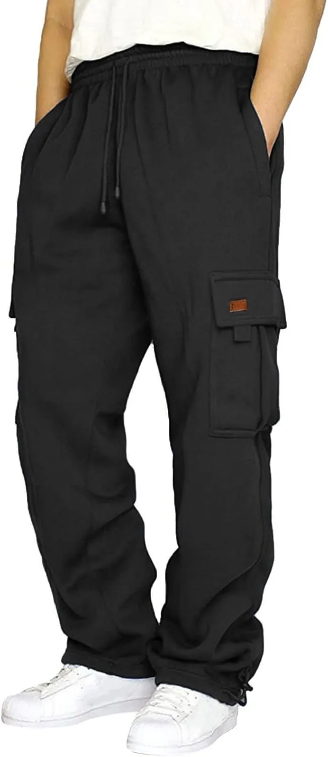 Men's Cargo Pants Casual Multiple Pockets Baggy Pants Vintage Elastic Waist Drawstring Cargo Sweatpants Trousers