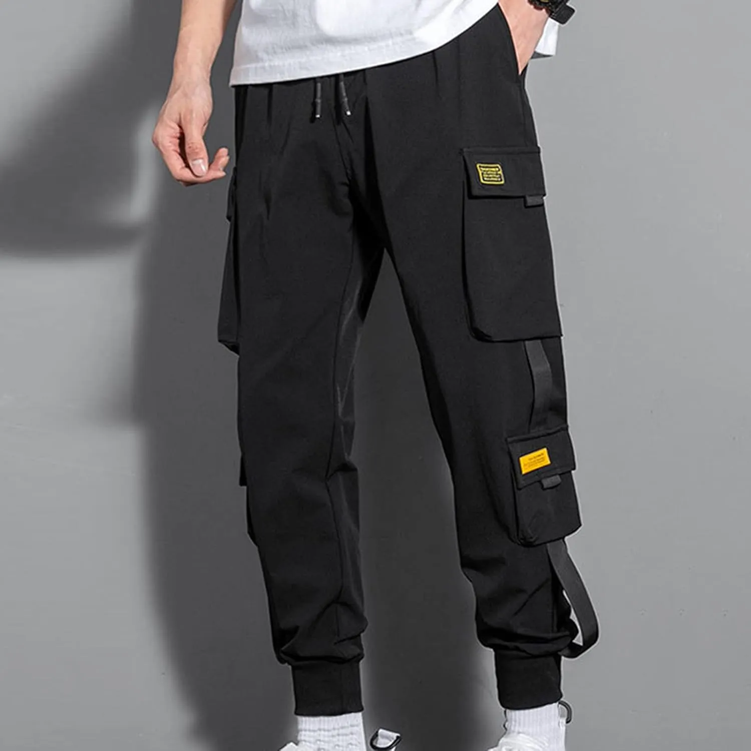Men's Cargo Pants Elastic Waistband Chino Slim Skinny Gym Joggers Men's Cargo Pants Cotton Work Trousers Men Trousers