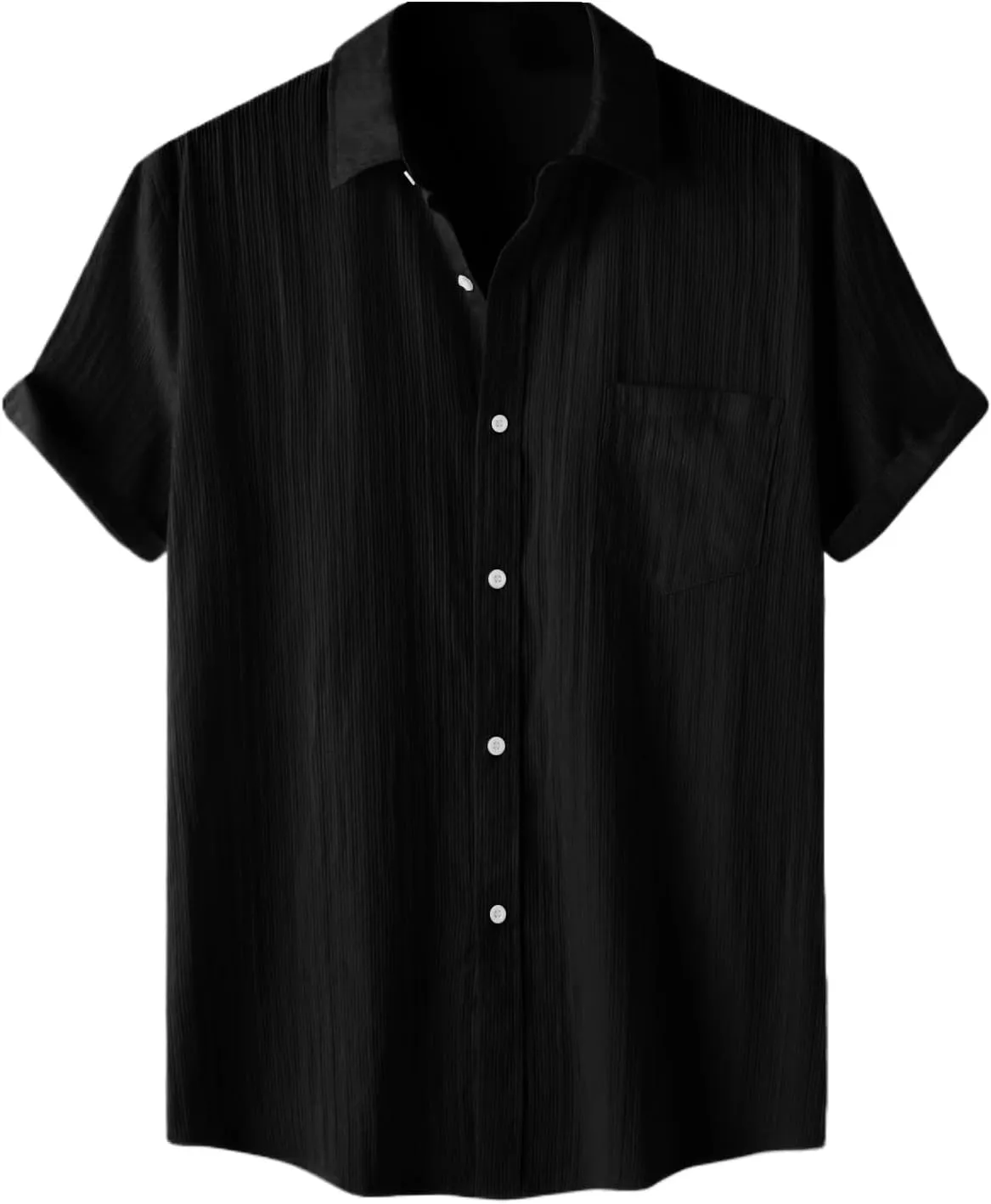 Mens Casual Button Down Shirts Short Sleeve Linen Cotton Striped for Summer Beach & Dress Wear