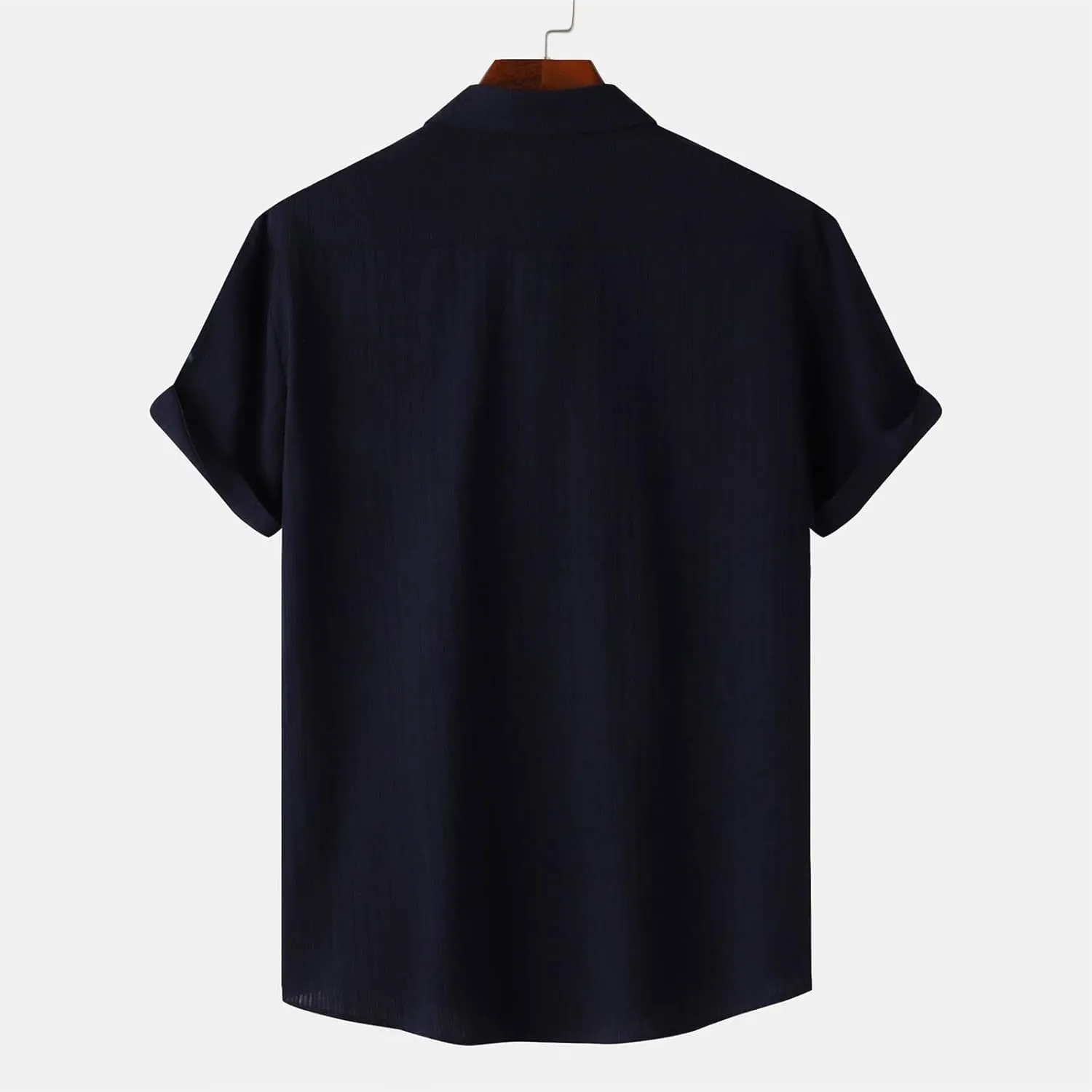 Mens Casual Button Down Shirts Short Sleeve Linen Cotton Striped for Summer Beach & Dress Wear