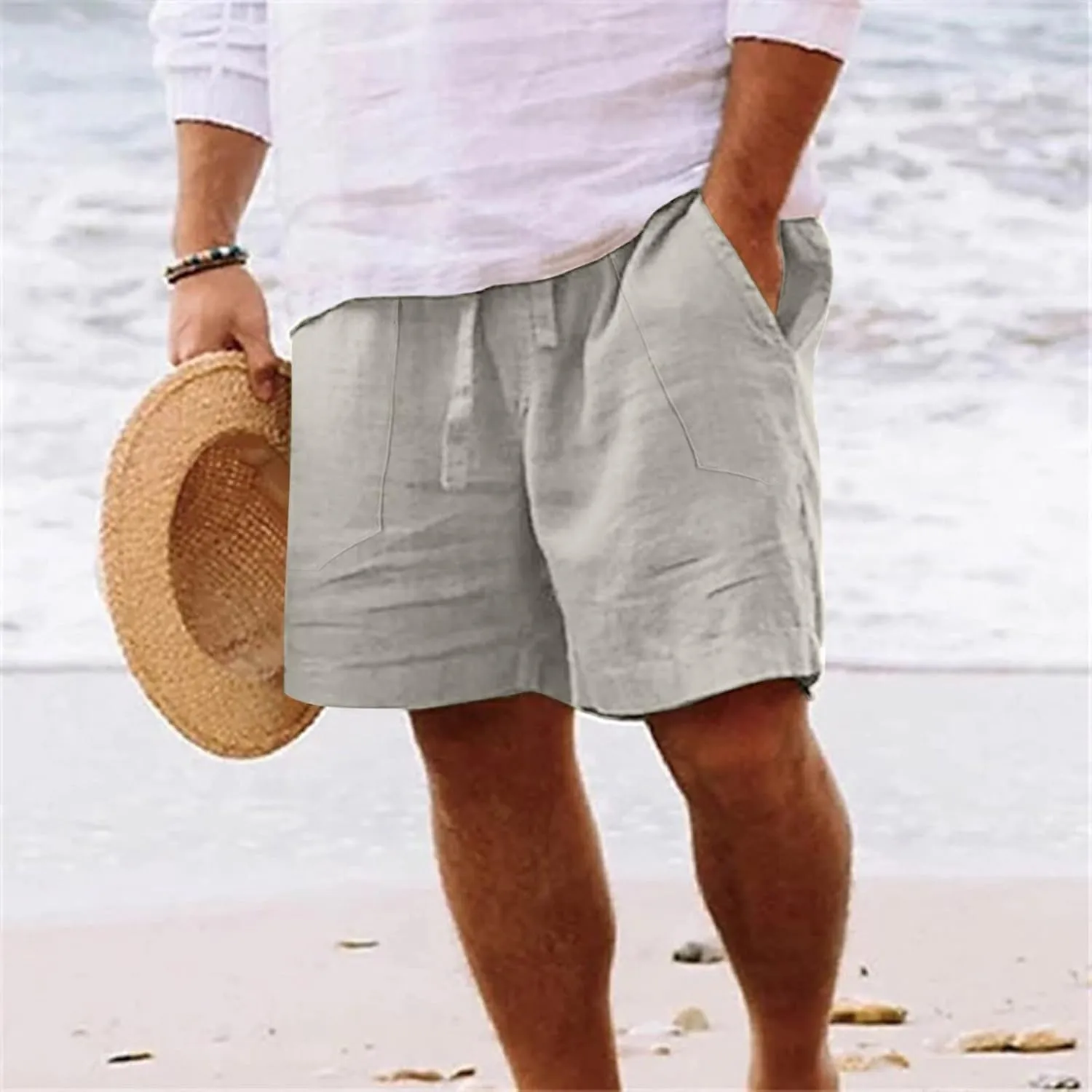 Men's Casual Classic Shorts Elastic Waist Drawstring Lightweight Summer Beach Shorts Vacation Quicky Dry Shorts