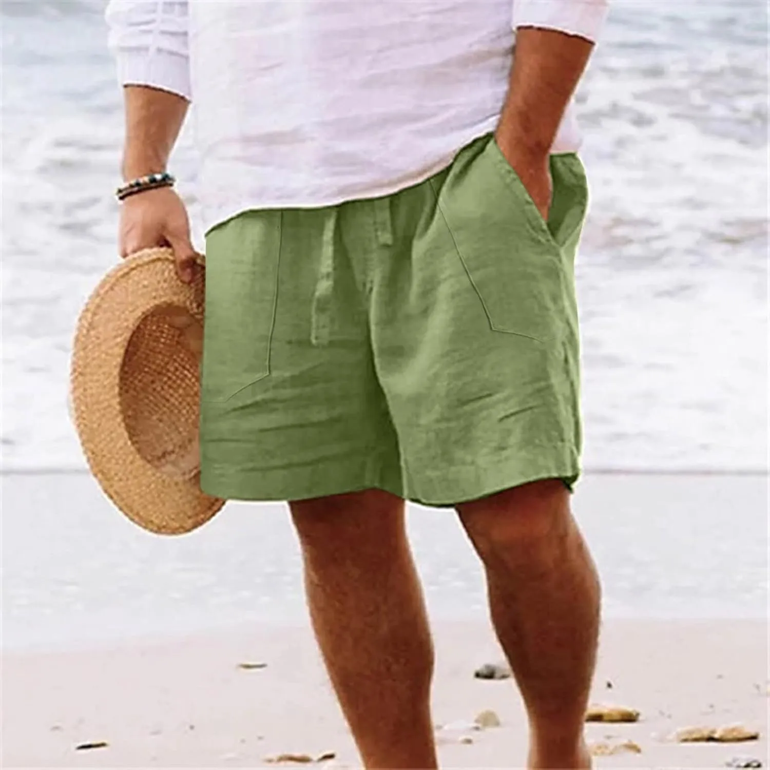 Men's Casual Classic Shorts Elastic Waist Drawstring Lightweight Summer Beach Shorts Vacation Quicky Dry Shorts