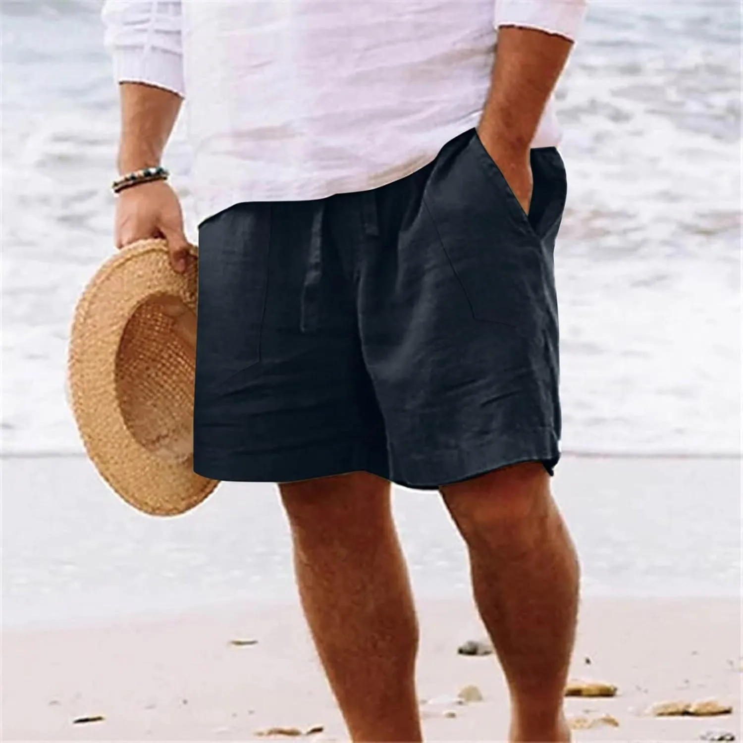 Men's Casual Classic Shorts Elastic Waist Drawstring Lightweight Summer Beach Shorts Vacation Quicky Dry Shorts