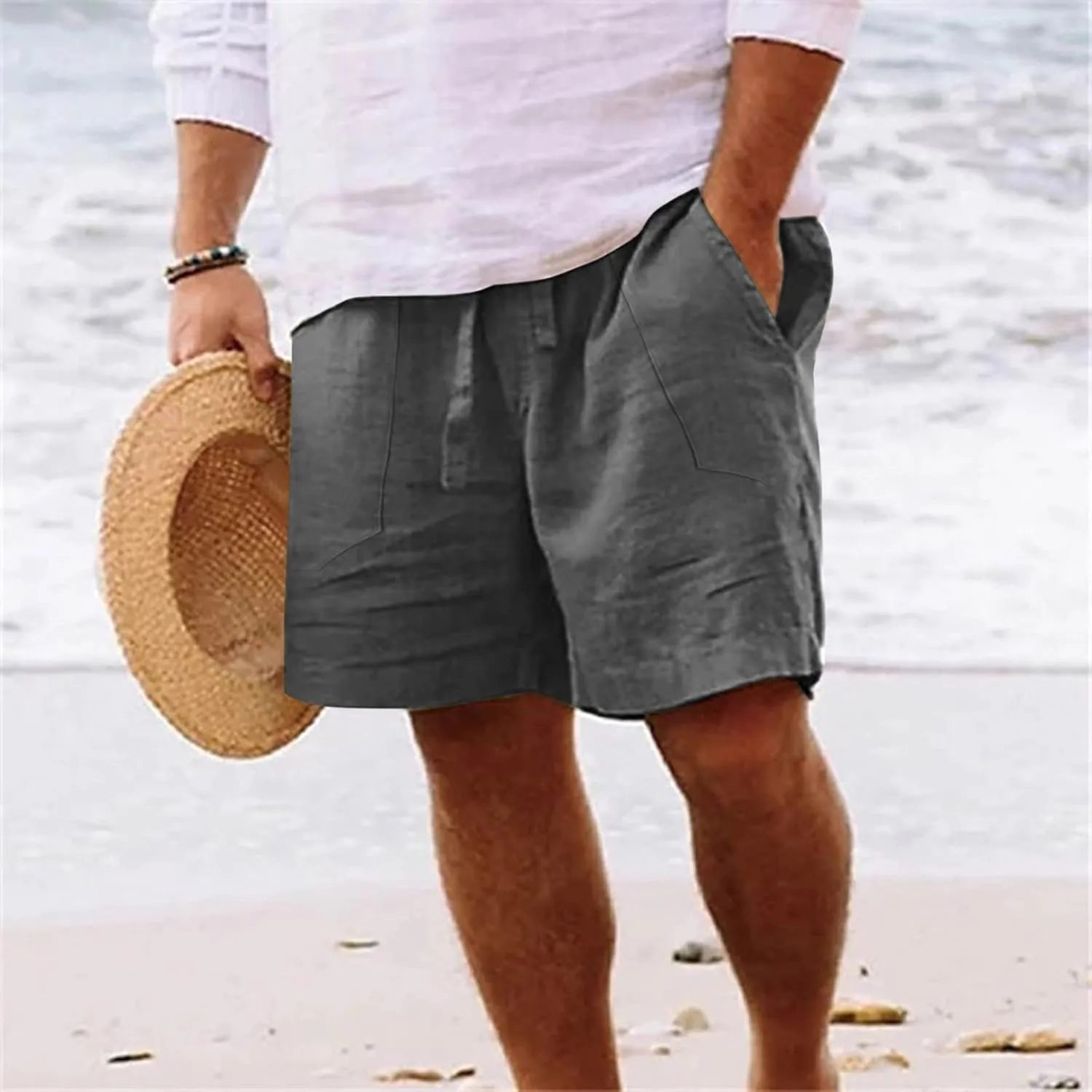 Men's Casual Classic Shorts Elastic Waist Drawstring Lightweight Summer Beach Shorts Vacation Quicky Dry Shorts