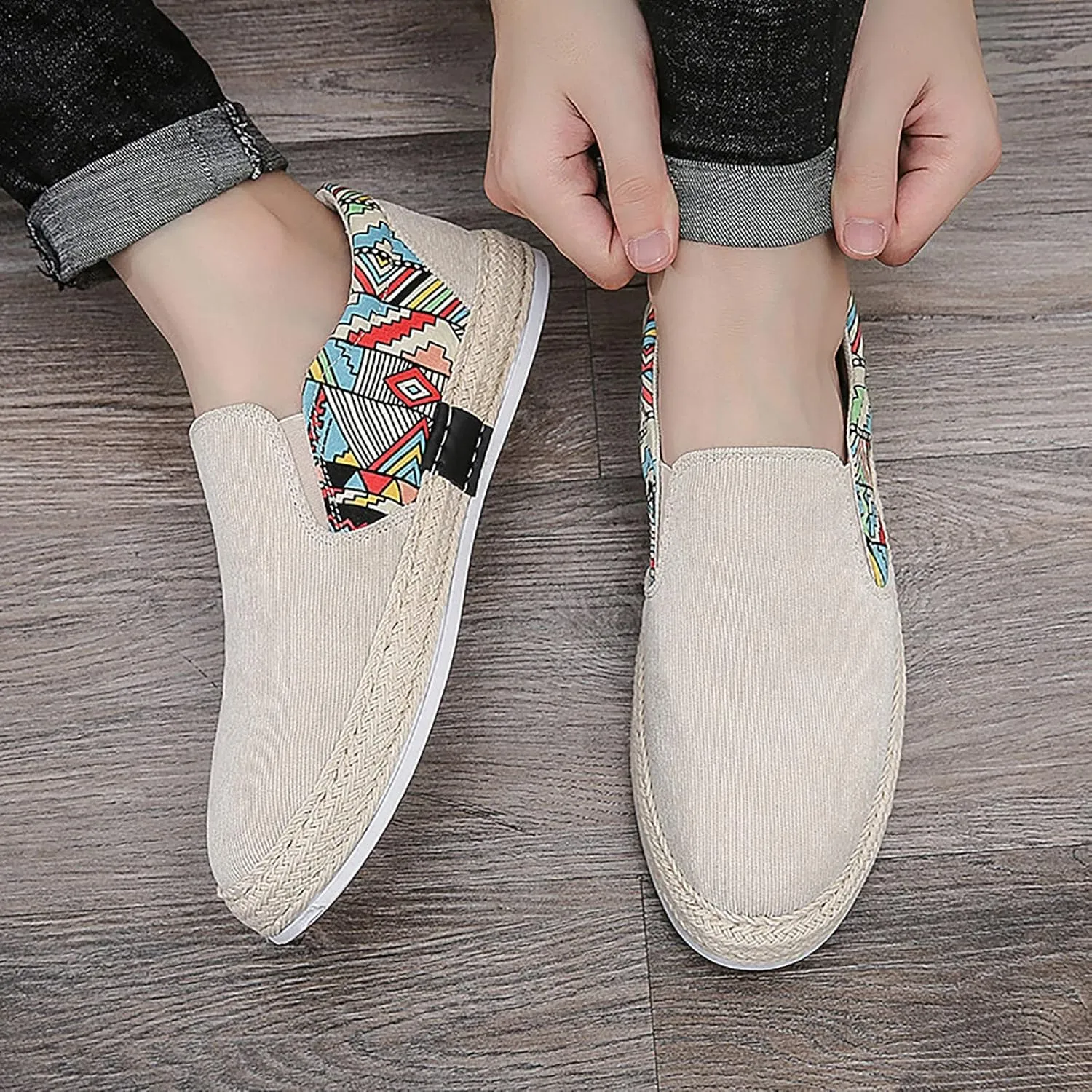 Men's Casual Low Boots Canvas Slip On Shoes in Spring and Summer Men Casual Driving Shoes