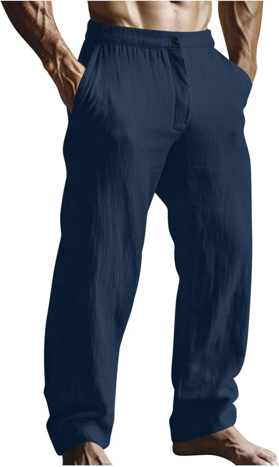 Mens Casual Pants Formal Regular Fit Straight Wide Leg Linen Dress Pants Office Business Casual Summer 80s Outfits