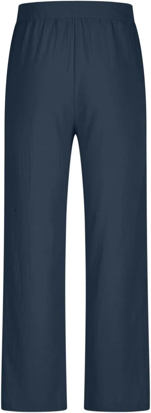 Mens Casual Pants Formal Regular Fit Straight Wide Leg Linen Dress Pants Office Business Casual Summer 80s Outfits