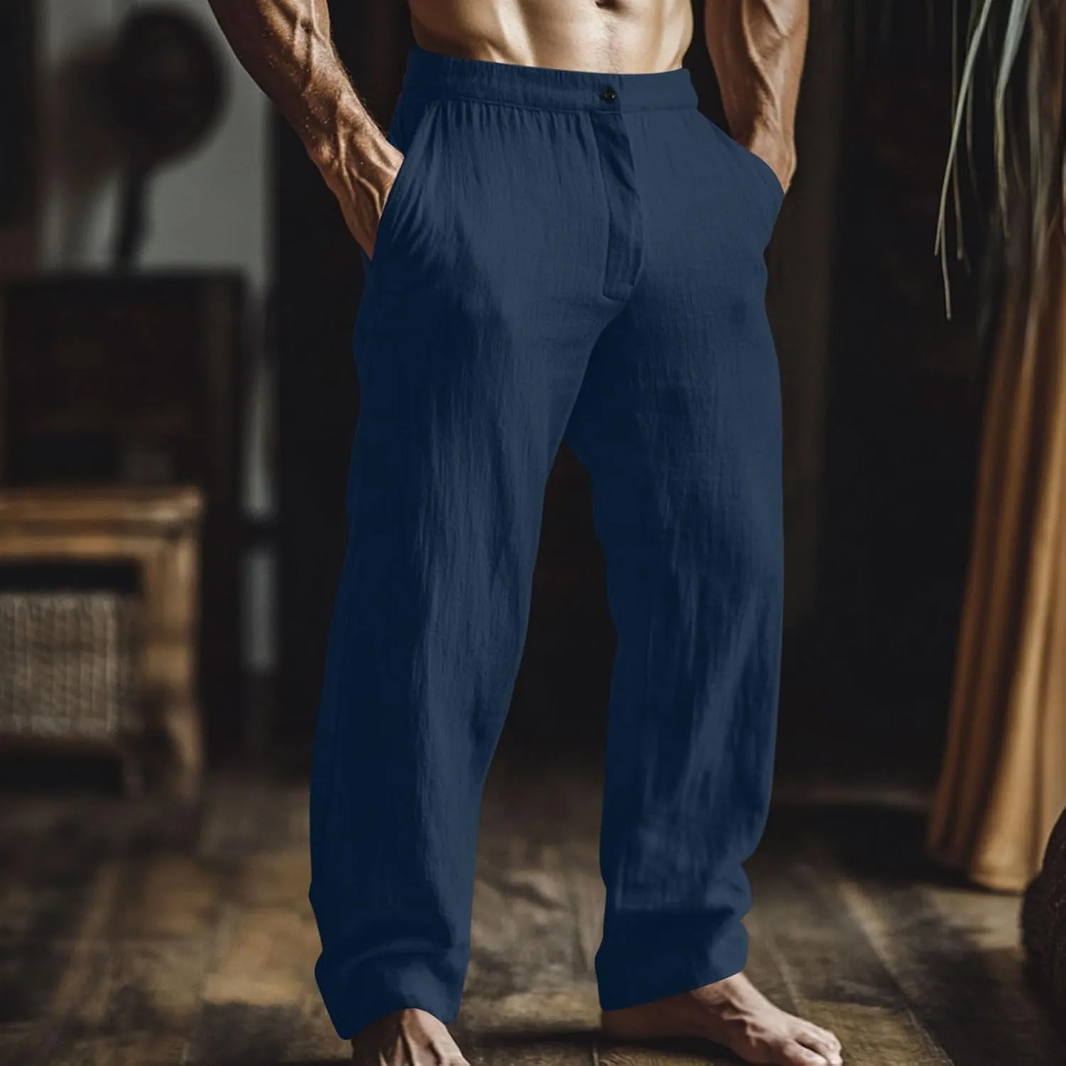 Mens Casual Pants Formal Regular Fit Straight Wide Leg Linen Dress Pants Office Business Casual Summer 80s Outfits