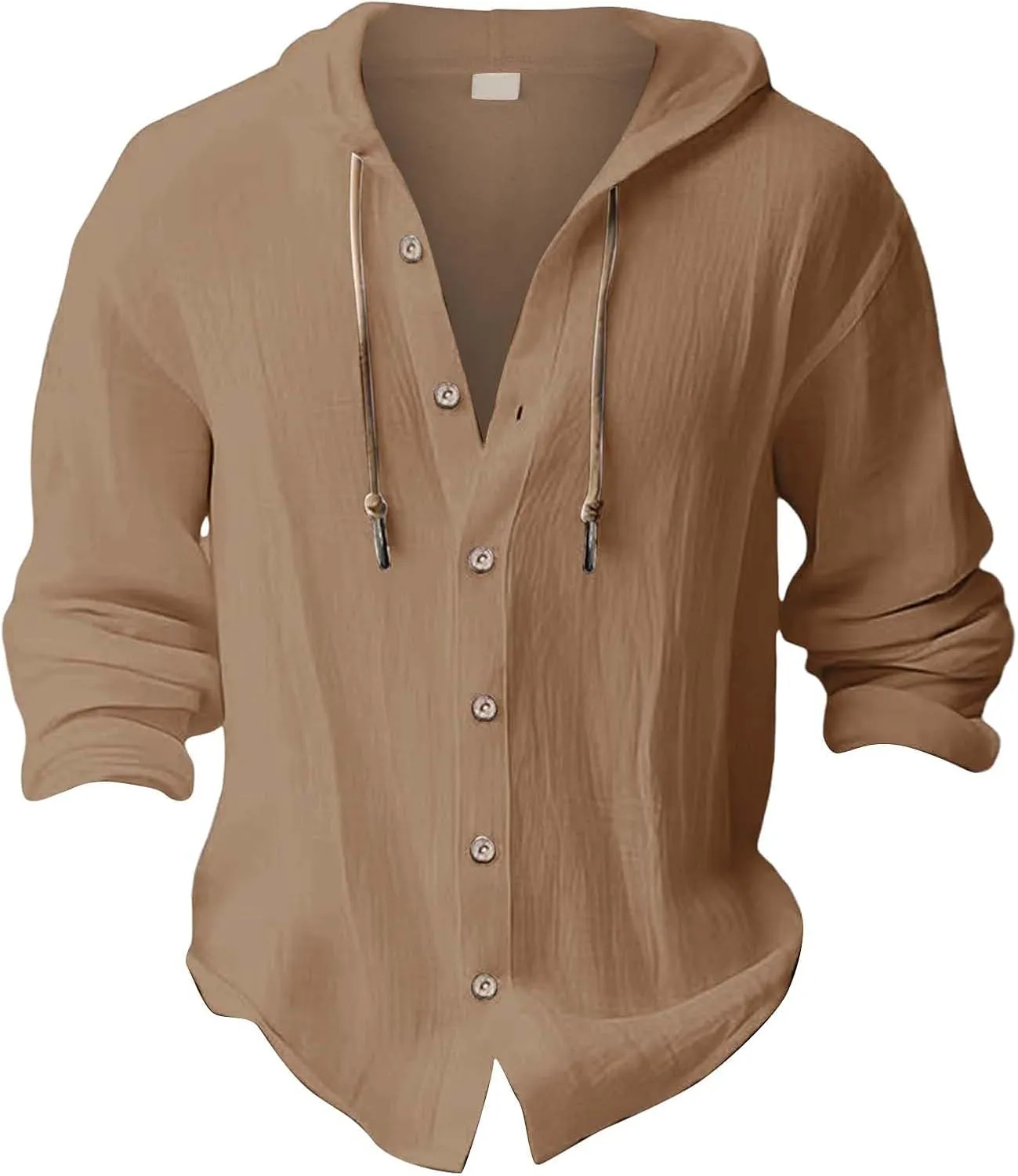 Mens Cotton Linen Hoodies Long Sleeve Button Up Hawaiian Beach Yoga Shirt Lightweight Soft Loose Fit Cruise Attire