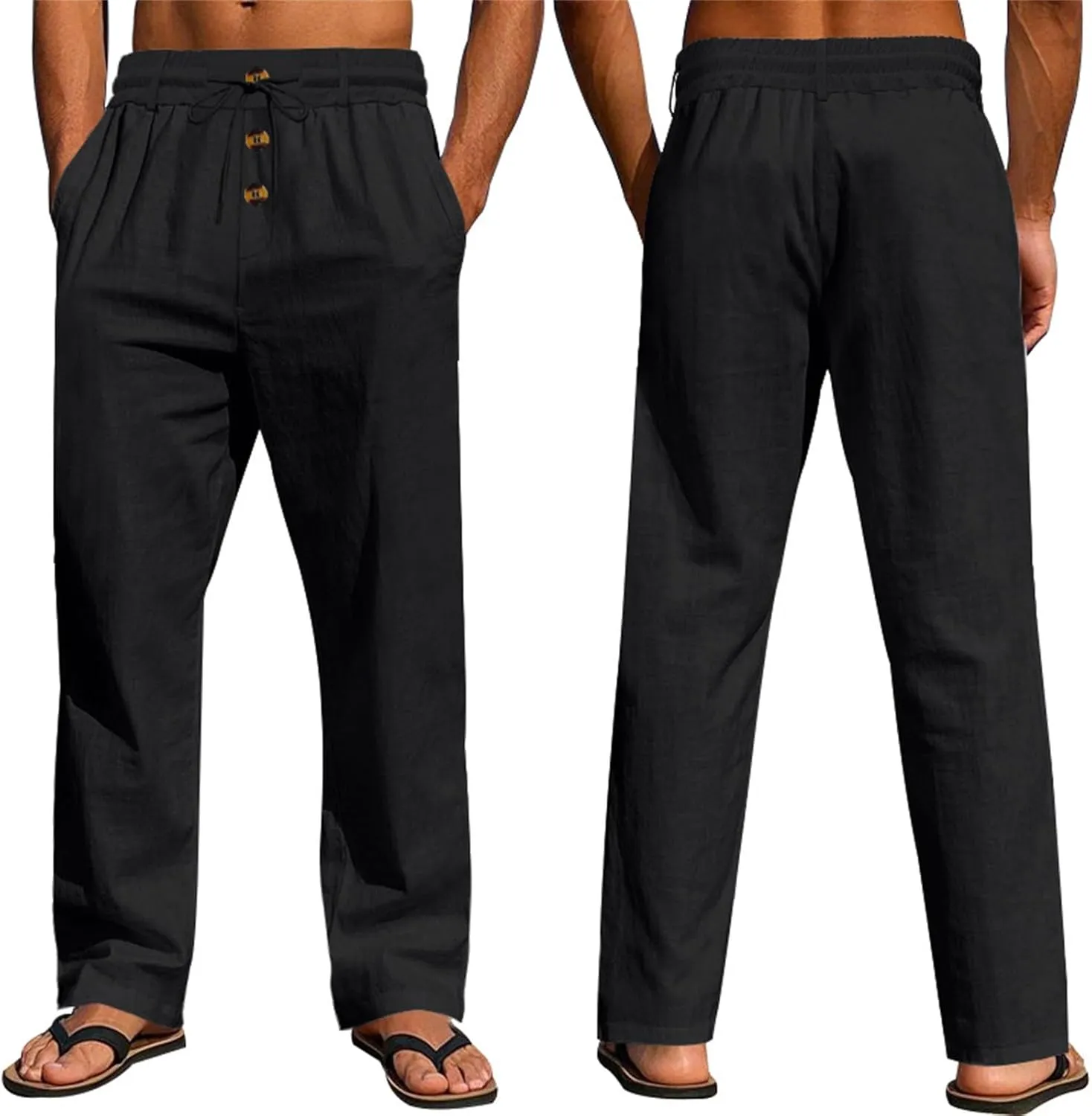 Men's Cotton Linen Pants 2025 Summer Stretchy Elastic Waist Cargo Trousers Lightweight Casual Harem Pants with Pocket