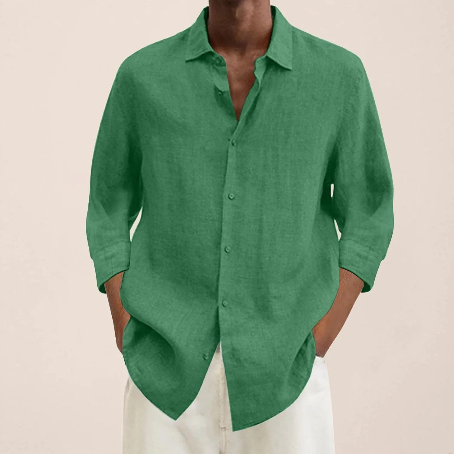 Men's Cotton Linen Shirts Summer Casual Button Down Long Sleeve Shirt Lightweight Loose Turn Down Collar Blouses