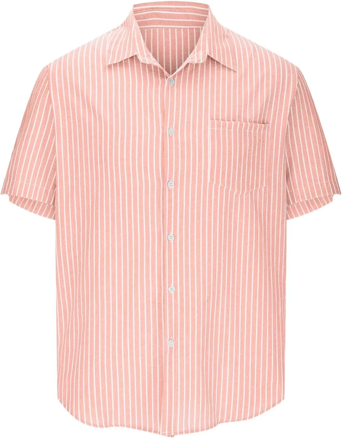 Mens Cotton Linen Vacation T Shirts Striped Short Sleeve Button Dowm Collared Summer Casual Dressy Beach Shirts