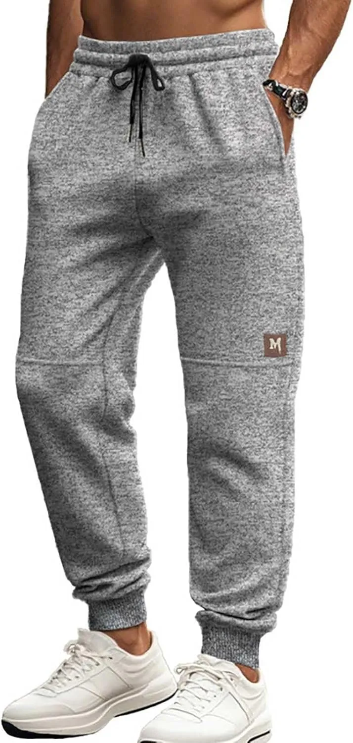 Mens Drawstring Sweatpants Baggy Loose Fit Elastic Waist Cinched Bottom Athletic Pants Tapered Jogger Trousers