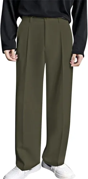 Mens Dress Pants Wide Leg Pleat Front Long Pants High Waisted Button Zipper Fly Suit Trousers Business Work Clothes
