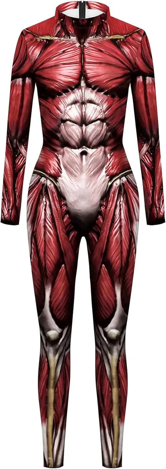 Mens Funny Halloween Costume Skeleton Print Cosplay Jumpsuit Bodysuit
