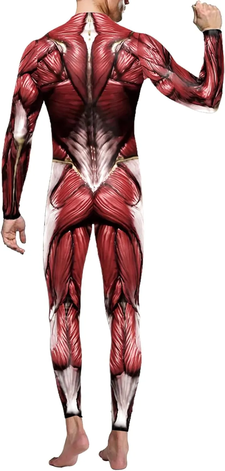 Mens Funny Halloween Costume Skeleton Print Cosplay Jumpsuit Bodysuit