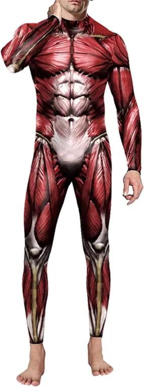 Mens Funny Halloween Costume Skeleton Print Cosplay Jumpsuit Bodysuit