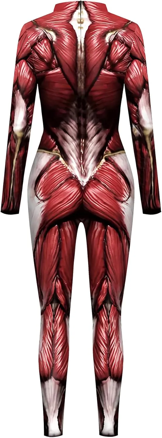 Mens Funny Halloween Costume Skeleton Print Cosplay Jumpsuit Bodysuit