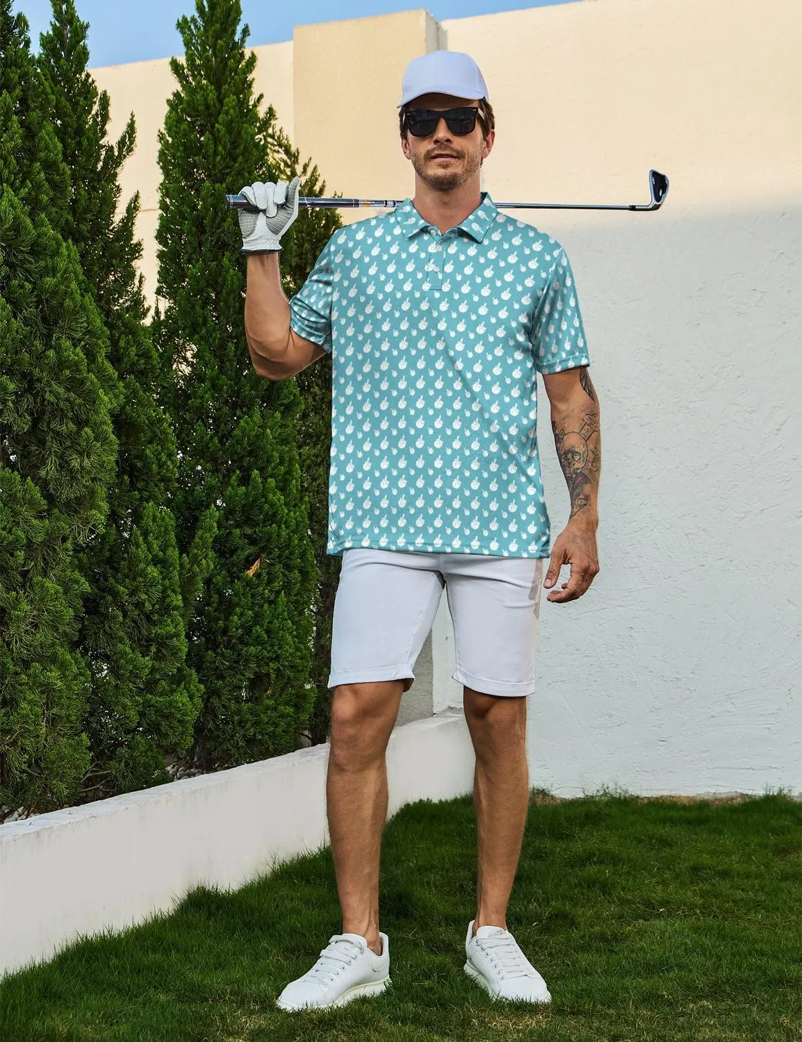 Mens Golf Shirts Shark Golf Polo Shirts for Men Short Sleeve Polo Shirts Golf Mens Polo