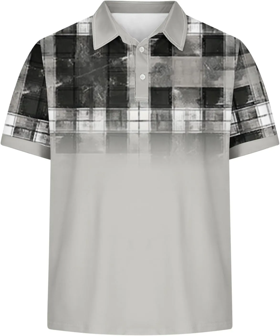 Mens Golf Shirts Short Sleeve Big and Tall Plaid Shirt for Men Button Collared Tee Shirt Moisture Wicking Tshirt for Men