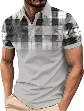 Mens Golf Shirts Short Sleeve Big and Tall Plaid Shirt for Men Button Collared Tee Shirt Moisture Wicking Tshirt for Men