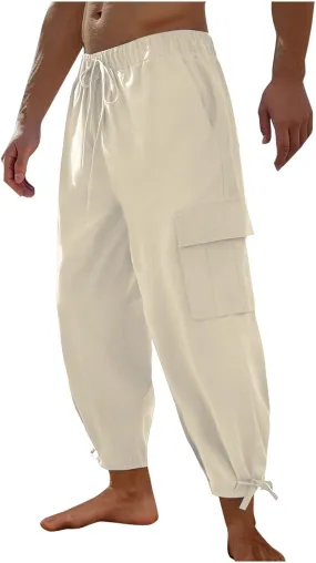 Mens Harem Pants Casual Baggy Tapered Solid Sweatpants Elastic Waist Drawstring Yoga Beach Lounge Trousers
