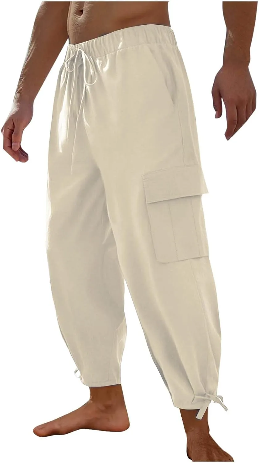 Mens Harem Pants Casual Baggy Tapered Solid Sweatpants Elastic Waist Drawstring Yoga Beach Lounge Trousers