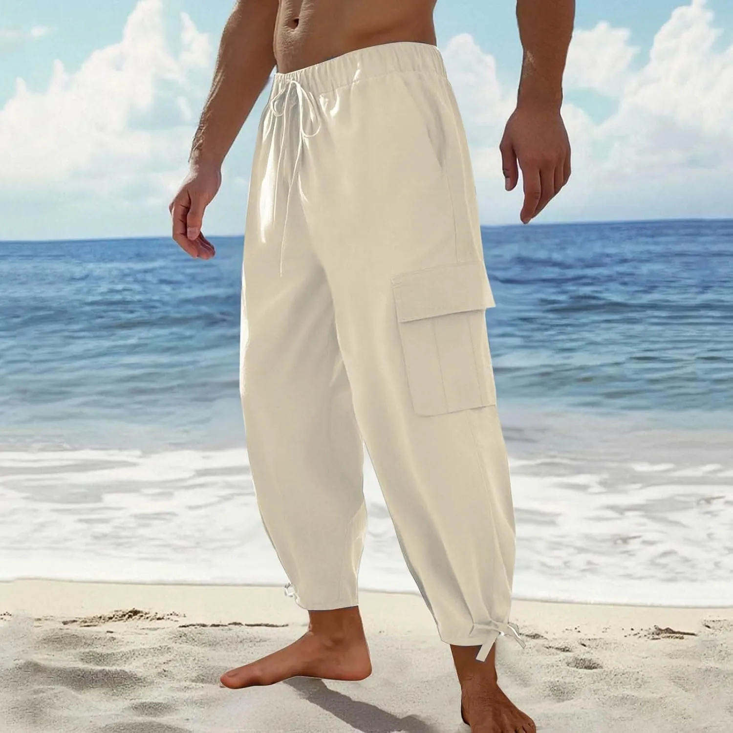 Mens Harem Pants Casual Baggy Tapered Solid Sweatpants Elastic Waist Drawstring Yoga Beach Lounge Trousers