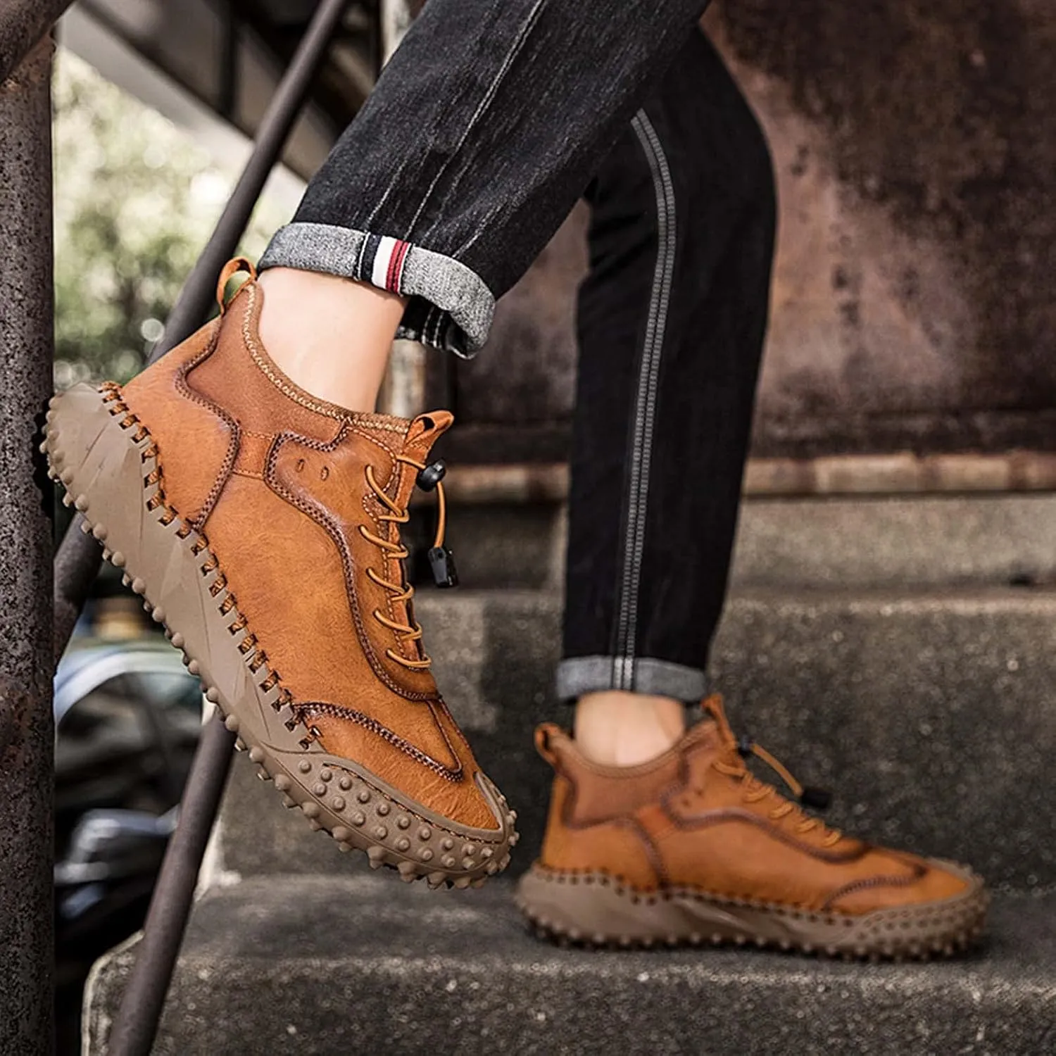 Mens Hiking Shoes, Mens Leather Boots, Slip-Ons Lightweight Comfortable Casual Chukka Boots Mens Fashion Sport Business