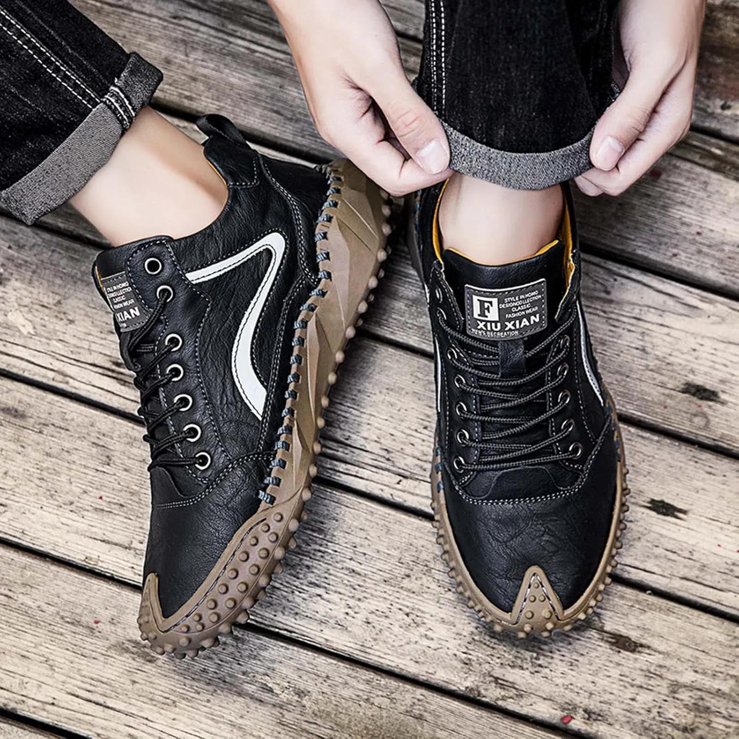 Mens Hiking Shoes, Mens Leather Boots, Slip-Ons Lightweight Comfortable Casual Chukka Boots Mens Fashion Sport Business