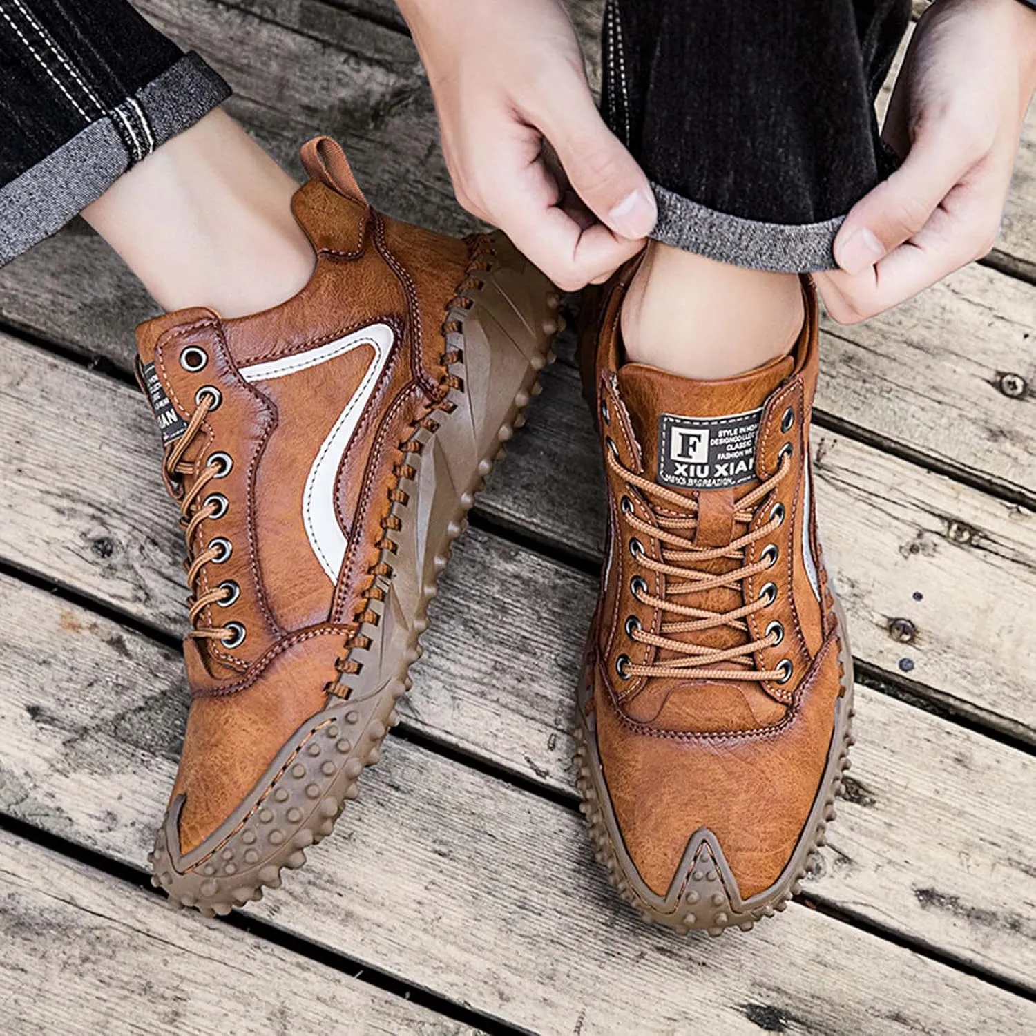 Mens Hiking Shoes, Mens Leather Boots, Slip-Ons Lightweight Comfortable Casual Chukka Boots Mens Fashion Sport Business
