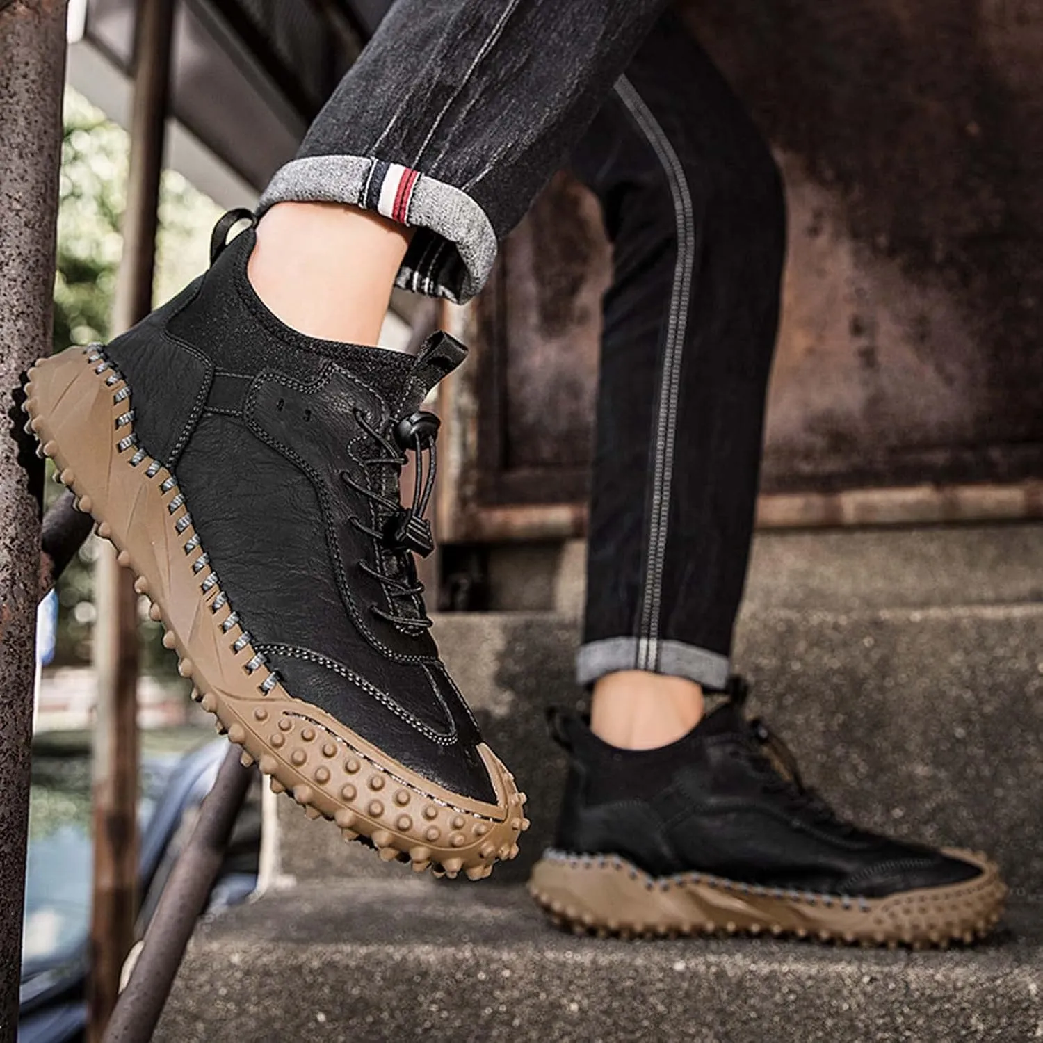 Mens Hiking Shoes, Mens Leather Boots, Slip-Ons Lightweight Comfortable Casual Chukka Boots Mens Fashion Sport Business
