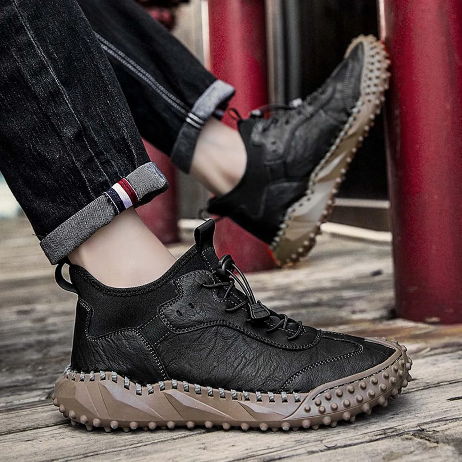 Mens Hiking Shoes, Mens Leather Boots, Slip-Ons Lightweight Comfortable Casual Chukka Boots Mens Fashion Sport Business
