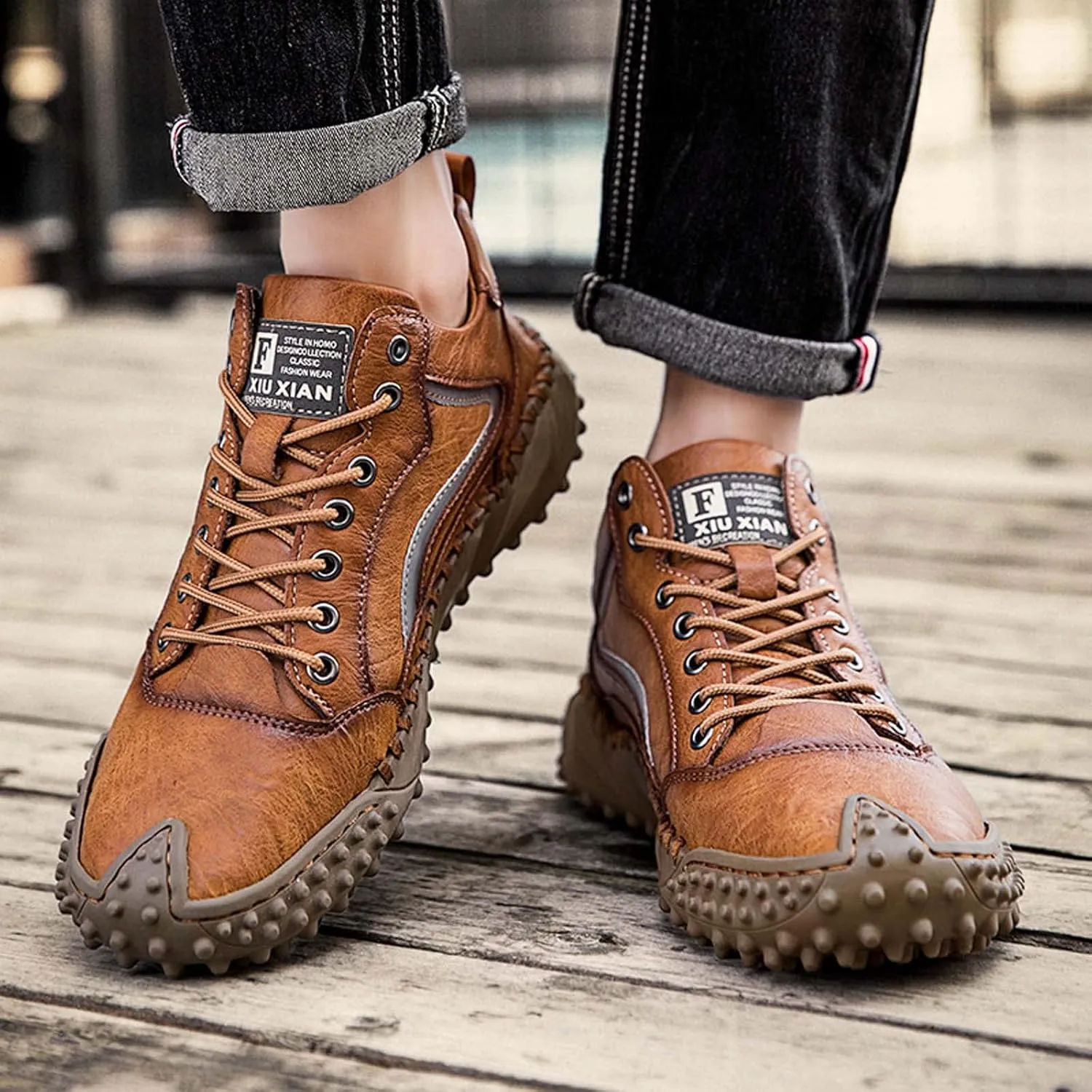 Mens Hiking Shoes, Mens Leather Boots, Slip-Ons Lightweight Comfortable Casual Chukka Boots Mens Fashion Sport Business