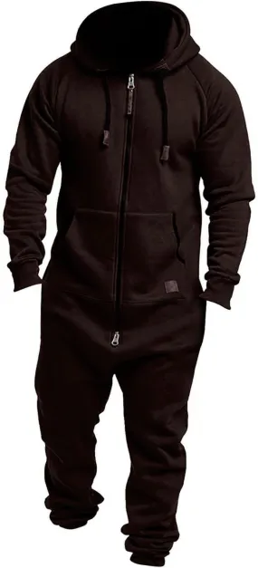 Men's Hooded Sweatsuit Jumpsuit Zip Up Onesie Pajamas Playsuit Jogger Tracksuit Overall Romper Outerwear with Pocket