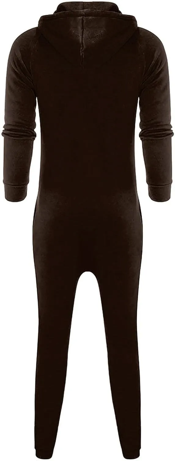 Men's Hooded Sweatsuit Jumpsuit Zip Up Onesie Pajamas Playsuit Jogger Tracksuit Overall Romper Outerwear with Pocket