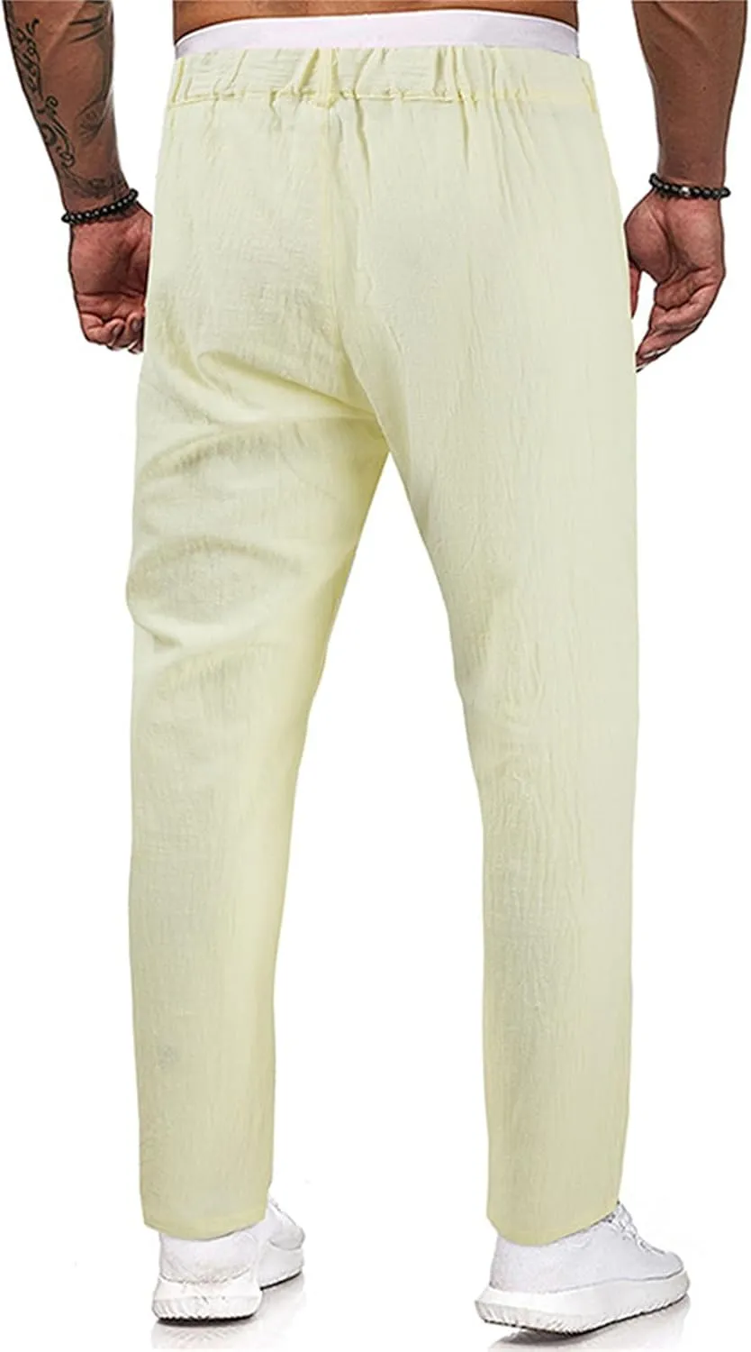 Men's Lightweight Casual Pants Button Stretch Pleated Slacks Golf Chino Pants Summer Beach Vacation Vintage Trousers