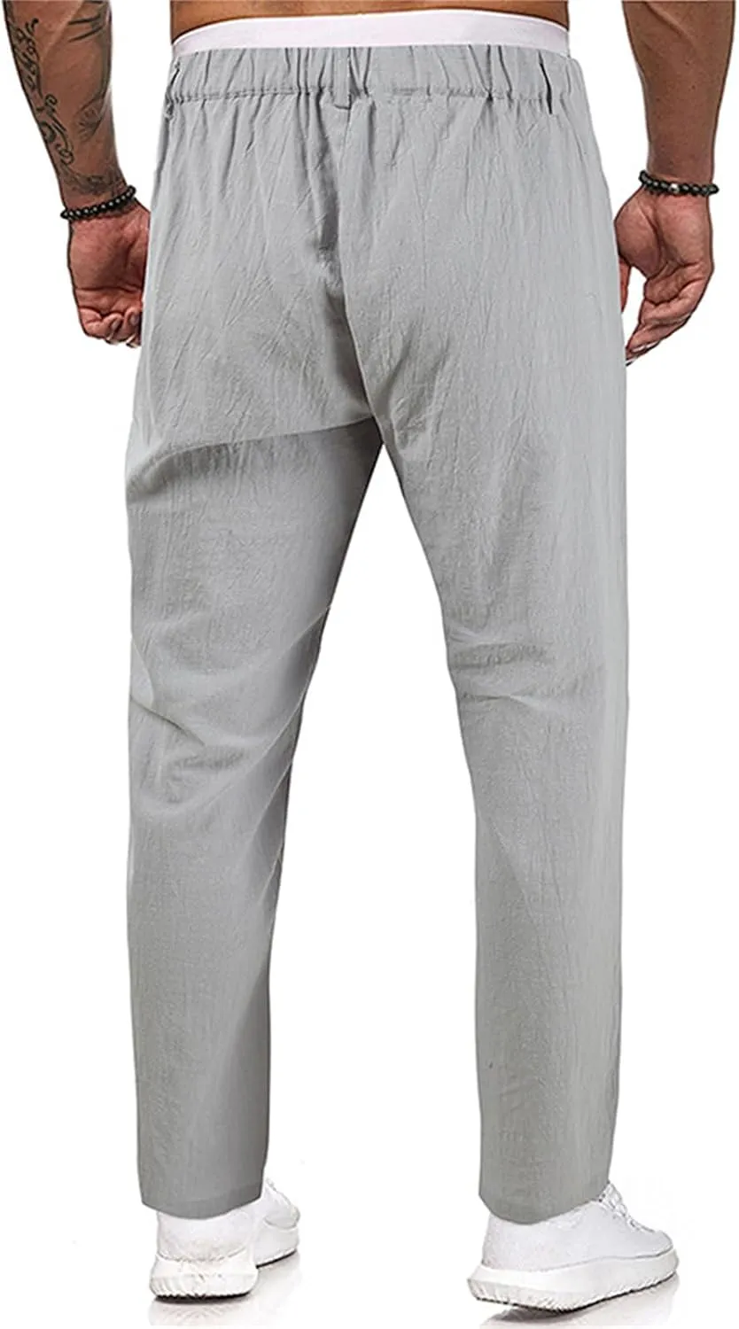 Men's Lightweight Casual Pants Button Stretch Pleated Slacks Golf Chino Pants Summer Beach Vacation Vintage Trousers